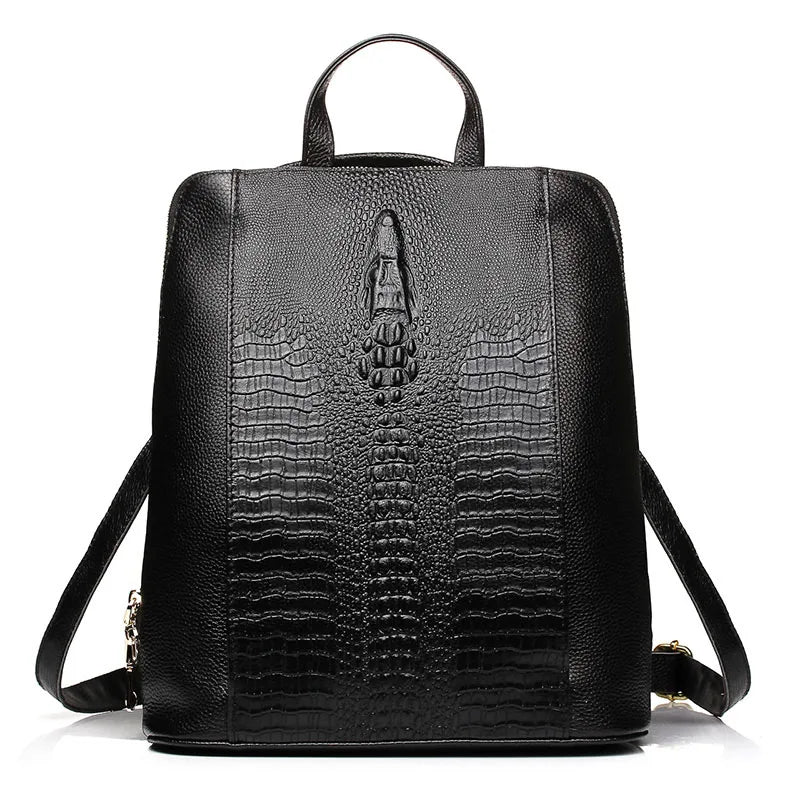 Zency 100% Genuine Leather White Crocodile Pattern Women’s Backpack – Luxury A4 & Laptop Bag