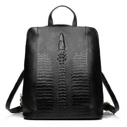 Zency 100% Genuine Leather White Crocodile Pattern Women’s Backpack – Luxury A4 & Laptop Bag
