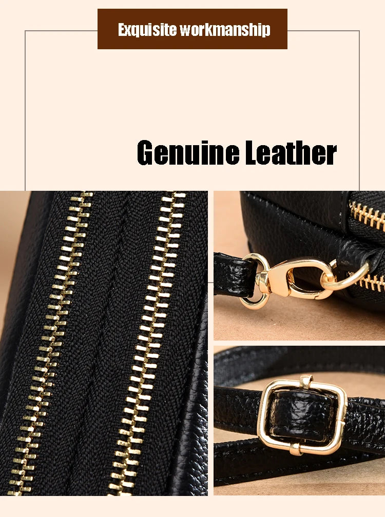Small Genuine Leather Women’s Crossbody Bag – Solid Color Shoulder & Clutch Handbag