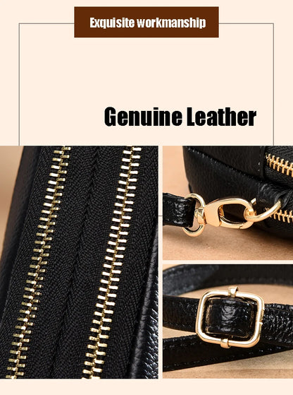Small Genuine Leather Women’s Crossbody Bag – Solid Color Shoulder & Clutch Handbag