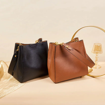 Zency Genuine Leather Bucket Bag – Large Casual Shopper Shoulder Tote for Women