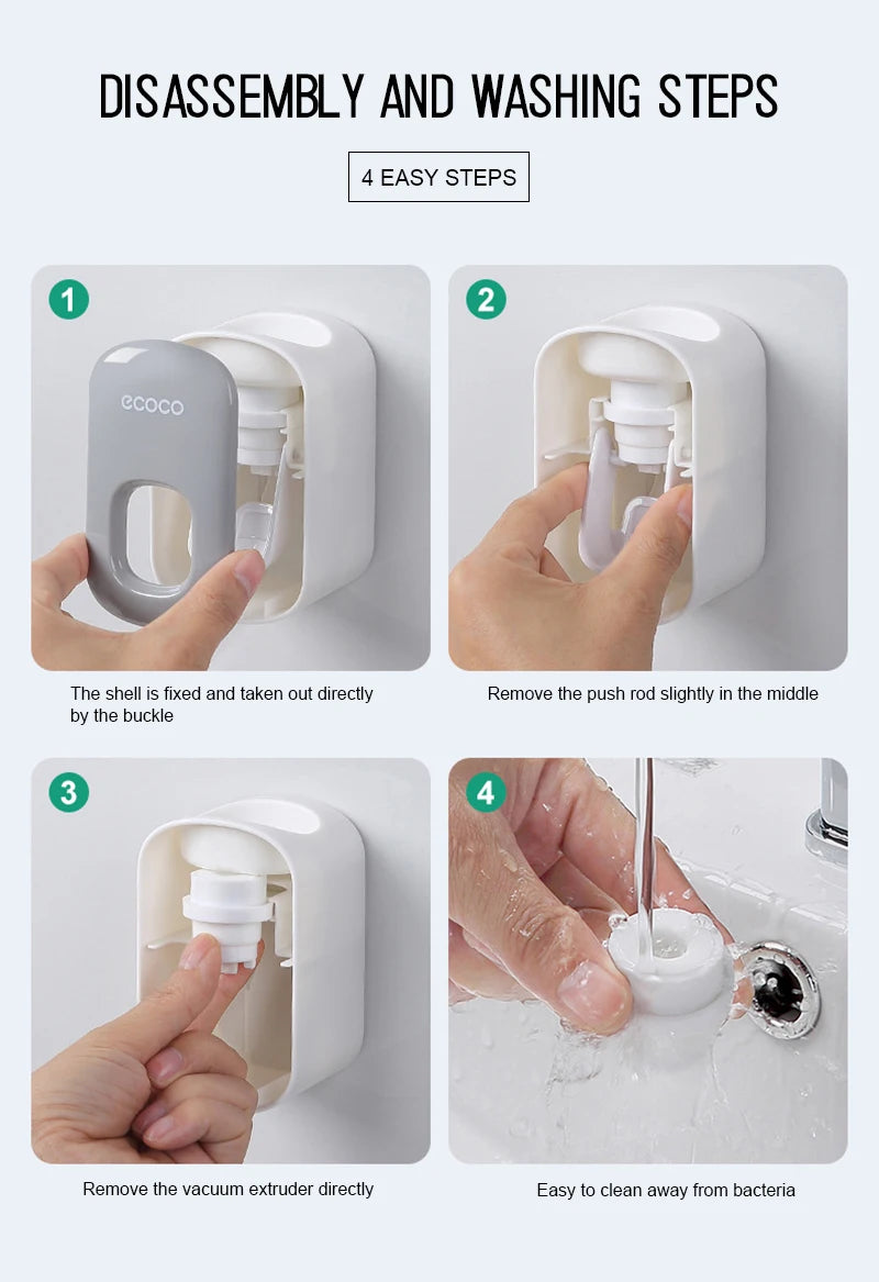 Automatic Toothpaste Dispenser Set – Wall Mounted Toothbrush Holder & Dust-Proof Organizer