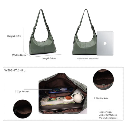 Luxury Cowhide Leather Crossbody Bag – Large Casual Hobo Shoulder Bag with Wide Strap
