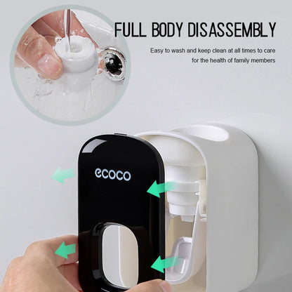 Automatic Toothpaste Dispenser Set – Wall Mounted Toothbrush Holder & Dust-Proof Organizer