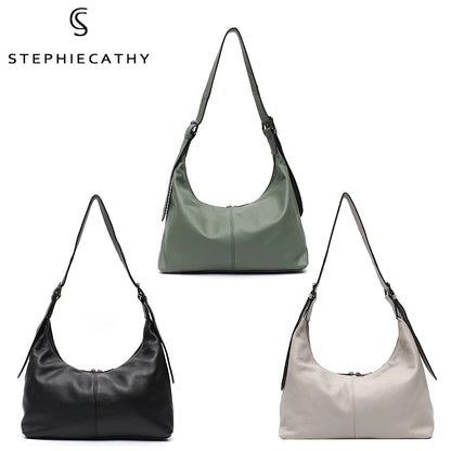 Luxury Cowhide Leather Crossbody Bag – Large Casual Hobo Shoulder Bag with Wide Strap