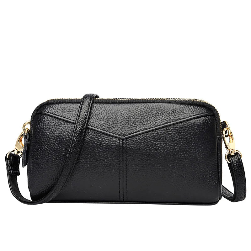 Small Genuine Leather Women’s Crossbody Bag – Solid Color Shoulder & Clutch Handbag