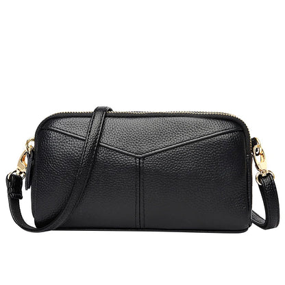 Small Genuine Leather Women’s Crossbody Bag – Solid Color Shoulder & Clutch Handbag