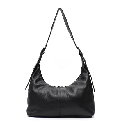 Luxury Cowhide Leather Crossbody Bag – Large Casual Hobo Shoulder Bag with Wide Strap