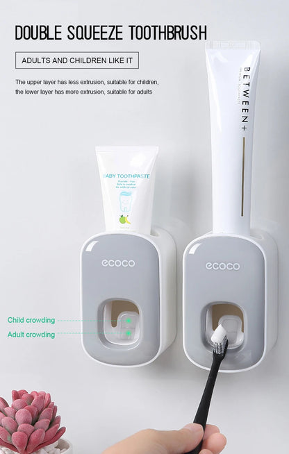 Automatic Toothpaste Dispenser Set – Wall Mounted Toothbrush Holder & Dust-Proof Organizer