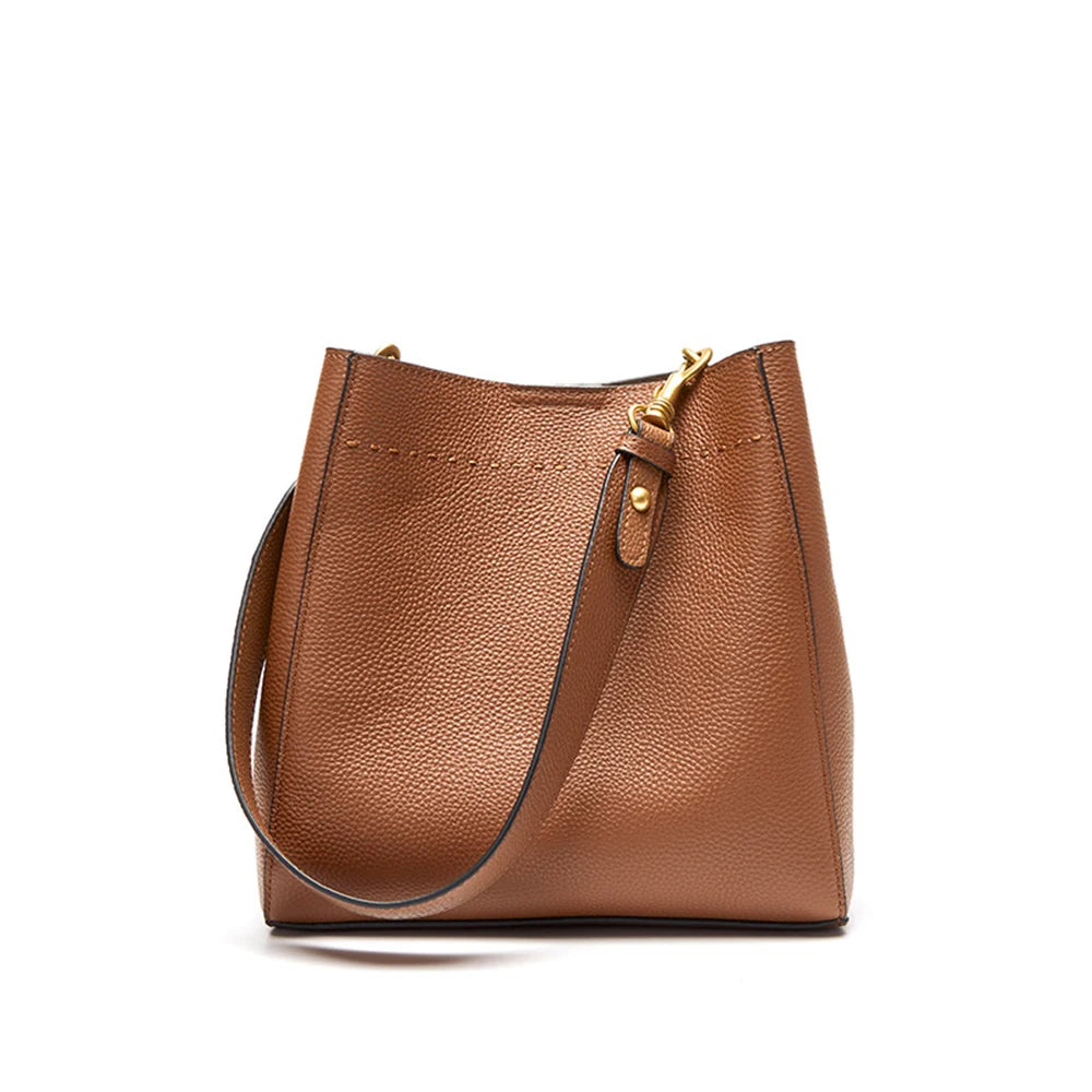 Zency Genuine Leather Bucket Bag – Large Casual Shopper Shoulder Tote for Women