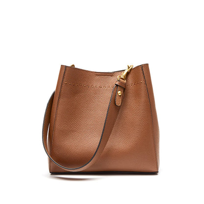 Zency Genuine Leather Bucket Bag – Large Casual Shopper Shoulder Tote for Women