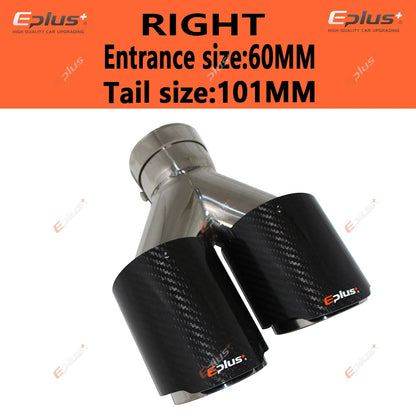 EPLUS Car Carbon Fiber Glossy Muffler Tip Y Shape Double Exit Exhaust Pipe Mufflers Nozzle Decoration Universal Stainless Silver