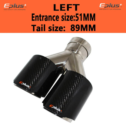 EPLUS Car Carbon Fiber Glossy Muffler Tip Y Shape Double Exit Exhaust Pipe Mufflers Nozzle Decoration Universal Stainless Silver