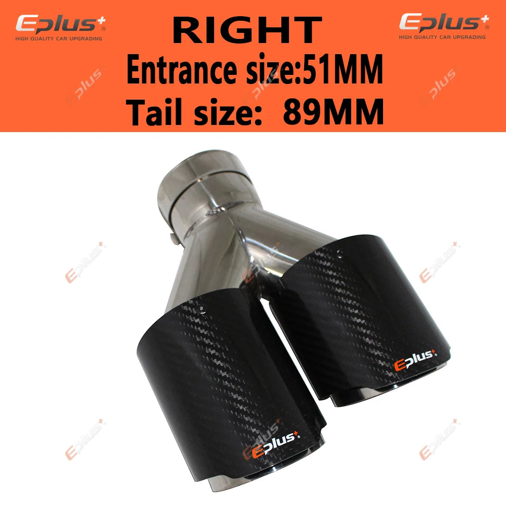 EPLUS Car Carbon Fiber Glossy Muffler Tip Y Shape Double Exit Exhaust Pipe Mufflers Nozzle Decoration Universal Stainless Silver