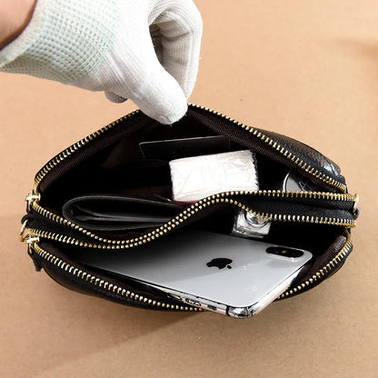 Small Genuine Leather Women’s Crossbody Bag – Solid Color Shoulder & Clutch Handbag