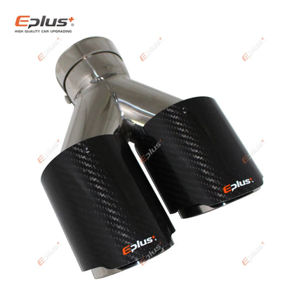 EPLUS Car Carbon Fiber Glossy Muffler Tip Y Shape Double Exit Exhaust Pipe Mufflers Nozzle Decoration Universal Stainless Silver