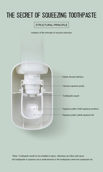 Automatic Toothpaste Dispenser Set – Wall Mounted Toothbrush Holder & Dust-Proof Organizer