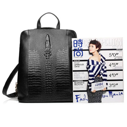 Zency 100% Genuine Leather White Crocodile Pattern Women’s Backpack – Luxury A4 & Laptop Bag