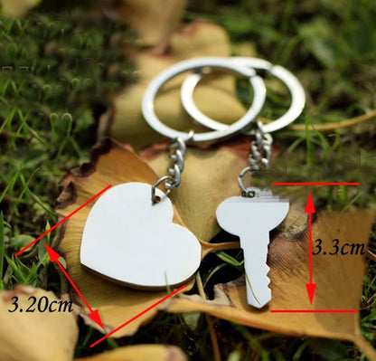 Silver Plated Couple Heart Keychain Gift Set