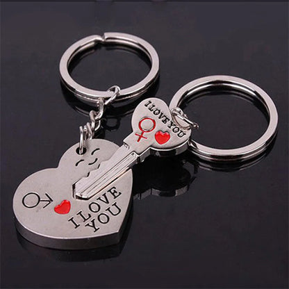 Silver Plated Couple Heart Keychain Gift Set