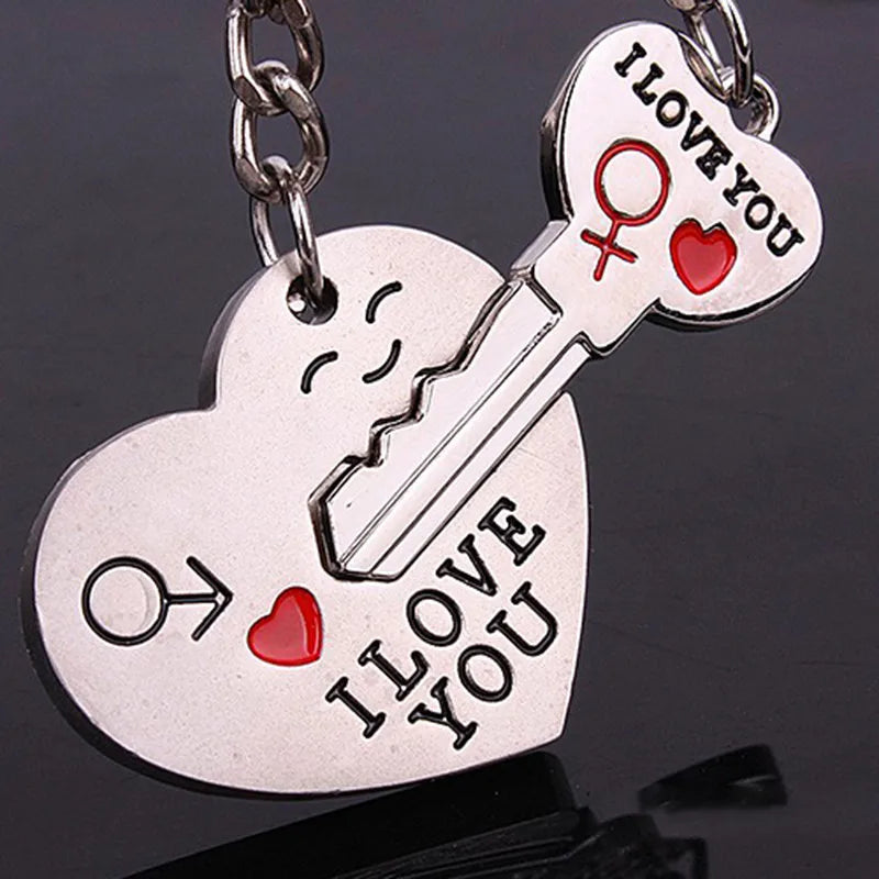 Silver Plated Couple Heart Keychain Gift Set