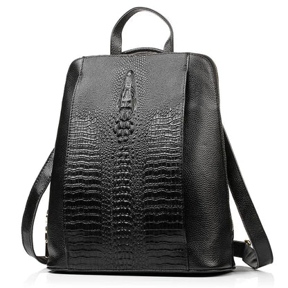 Zency 100% Genuine Leather White Crocodile Pattern Women’s Backpack – Luxury A4 & Laptop Bag