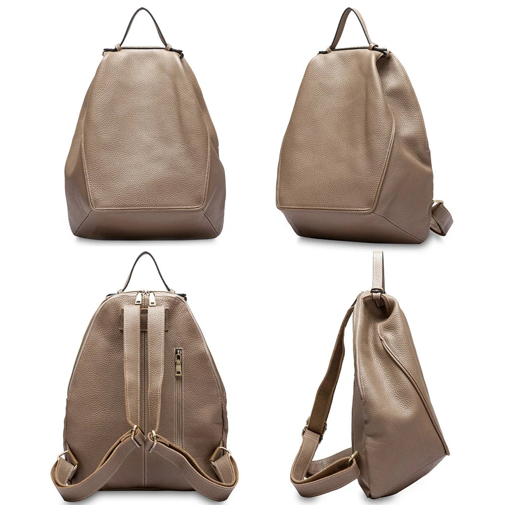Zency Classic Genuine Leather Women’s Backpack – Khaki Roomy Satchel with A4 & iPad Storage