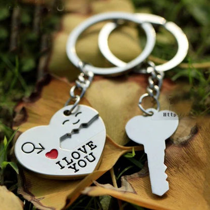 Silver Plated Couple Heart Keychain Gift Set