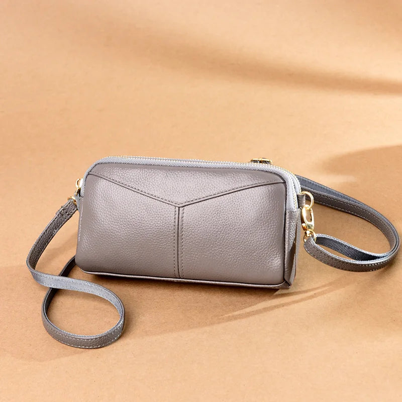 Small Genuine Leather Women’s Crossbody Bag – Solid Color Shoulder & Clutch Handbag