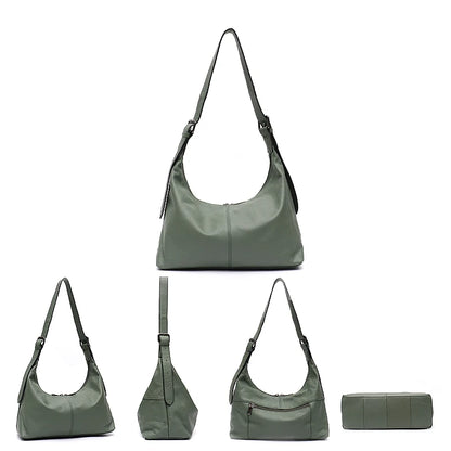 Luxury Cowhide Leather Crossbody Bag – Large Casual Hobo Shoulder Bag with Wide Strap