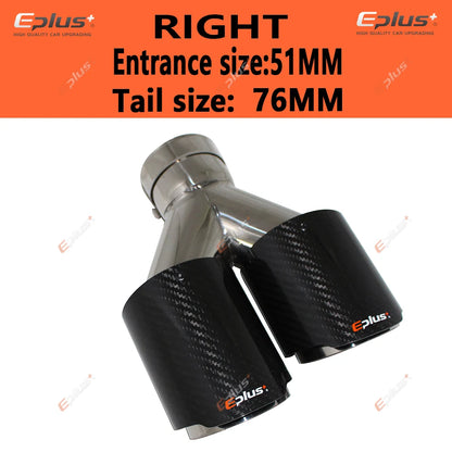 EPLUS Car Carbon Fiber Glossy Muffler Tip Y Shape Double Exit Exhaust Pipe Mufflers Nozzle Decoration Universal Stainless Silver