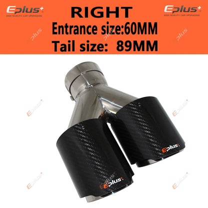 EPLUS Car Carbon Fiber Glossy Muffler Tip Y Shape Double Exit Exhaust Pipe Mufflers Nozzle Decoration Universal Stainless Silver