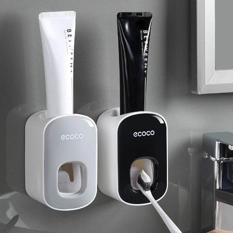 Automatic Toothpaste Dispenser Set – Wall Mounted Toothbrush Holder & Dust-Proof Organizer