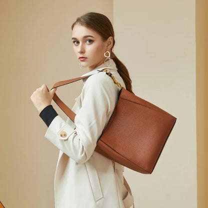 Zency Genuine Leather Bucket Bag – Large Casual Shopper Shoulder Tote for Women