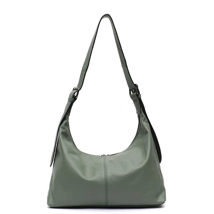 Luxury Cowhide Leather Crossbody Bag – Large Casual Hobo Shoulder Bag with Wide Strap