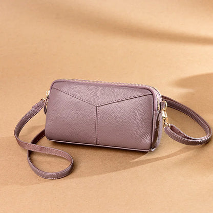 Small Genuine Leather Women’s Crossbody Bag – Solid Color Shoulder & Clutch Handbag