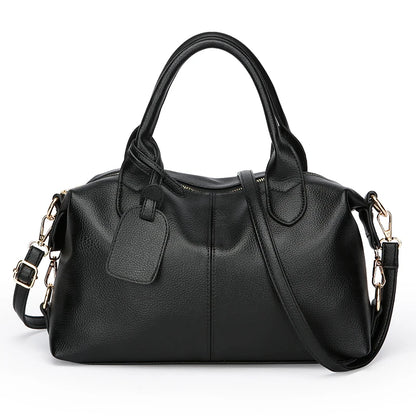 Genuine Brand Soft Leather Shoulder Bag For Women Casual Tote Bag Female Solid Color Purse Simple Design Handbag Commuting Sac