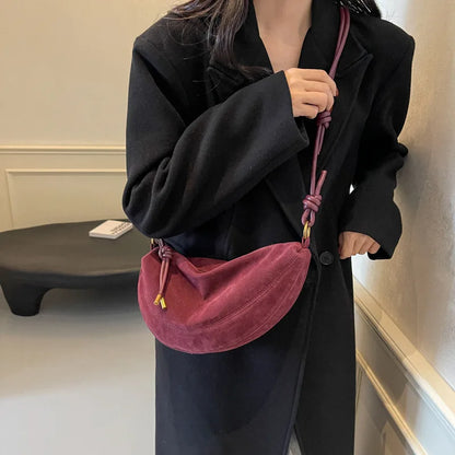 Faux Suede Women’s Shoulder Bag – Trendy Underarm Crossbody Dumpling Style Handbag
