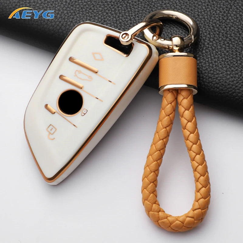 TPU Smart Remote Key Case Cover for BMW with Keychain
