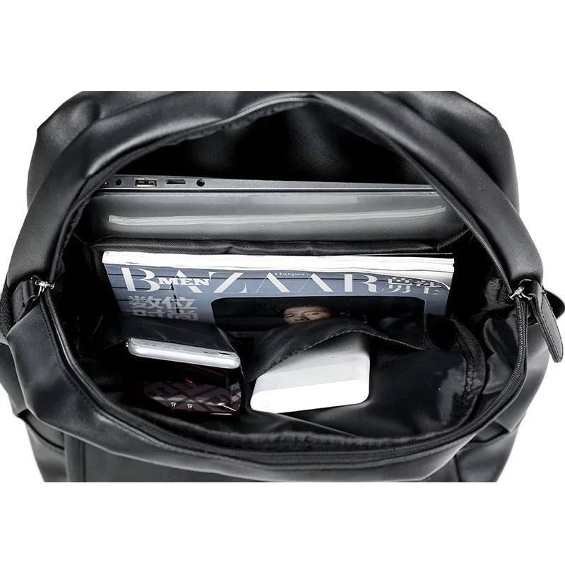 Men's PU Leather Backpack – Waterproof Travel & Laptop Bag 14"