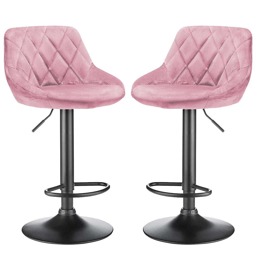 Set of 2 Swivel Velvet Bar Stools – Height Adjustable Chairs with Backrest
