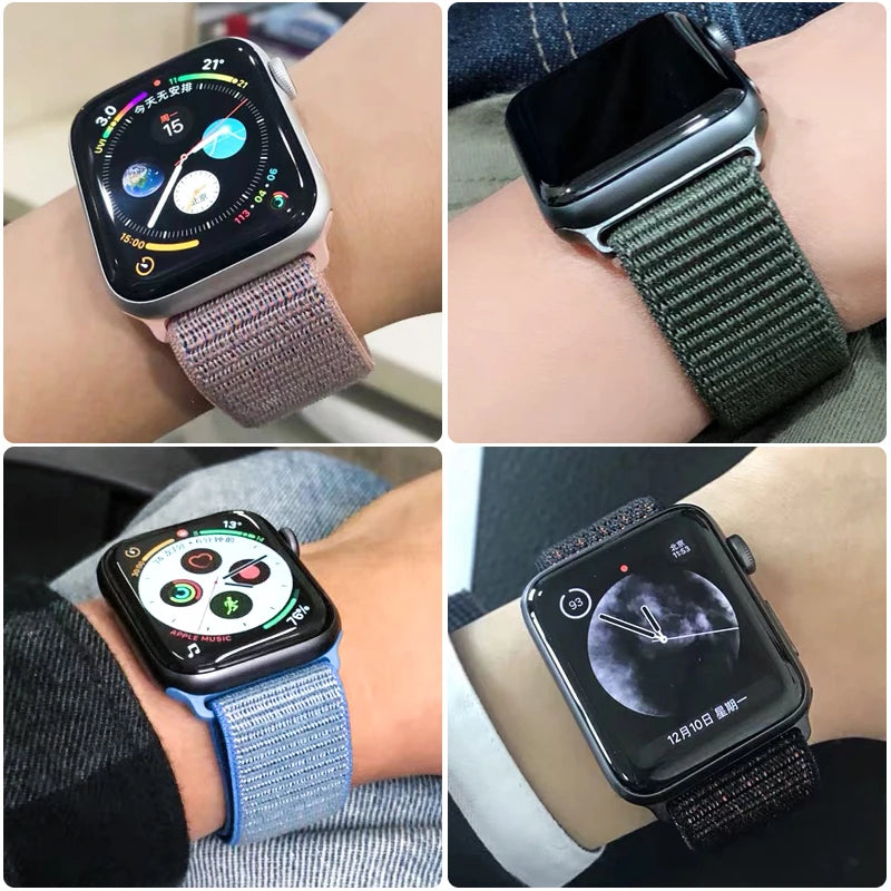 Nylon Loop Strap for Apple Watch Band 46mm 44mm 40mm 42mm 45mm 41mm 49mm 44 mm Bracelet iWatch Series Ultra 2 11 10 9 SE 7 6 5 4