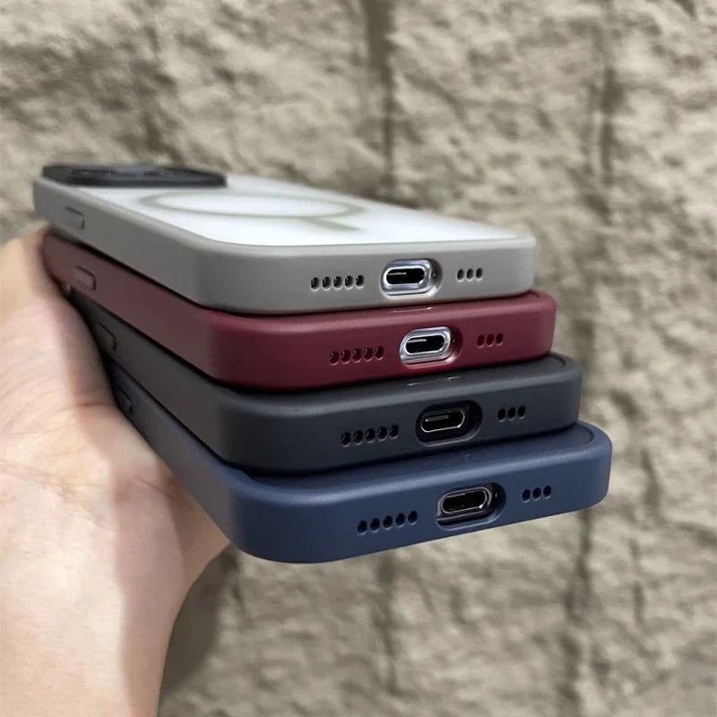 Matte Magnetic Original Phone Case For iPhone Air 17 16 15 14 12 11 13 Pro Max Plus For Magsafe Wireless Charging Protect Cover