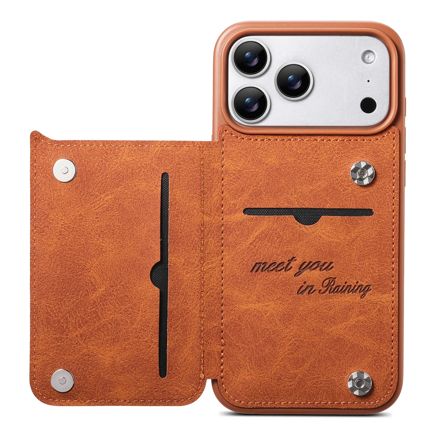 Luxury Leather Wallet Phone Case With Card Slots Stand For iPhone 17 16 15 14 13 Pro Max 16e Brown Shockproof Bumper Cover