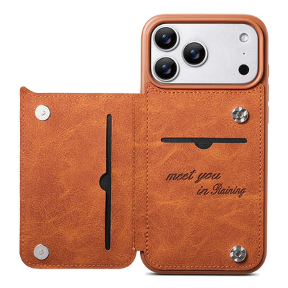 Luxury Leather Wallet Phone Case With Card Slots Stand For iPhone 17 16 15 14 13 Pro Max 16e Brown Shockproof Bumper Cover