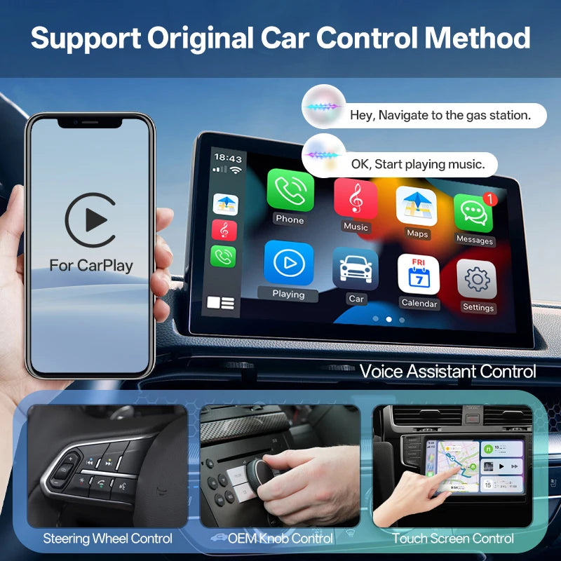 Hippcron 2in1 Wireless CarPlay Android Auto Mini Box Plug&Play Automatic Connection Compatible Bluetooth OTA Wifi For Car Radio
