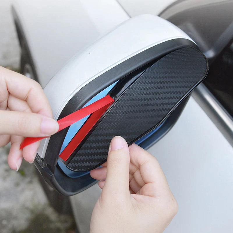 2PCS Universal Car Side Mirror Rain Visors – Carbon-Fiber Style Flexible Guards