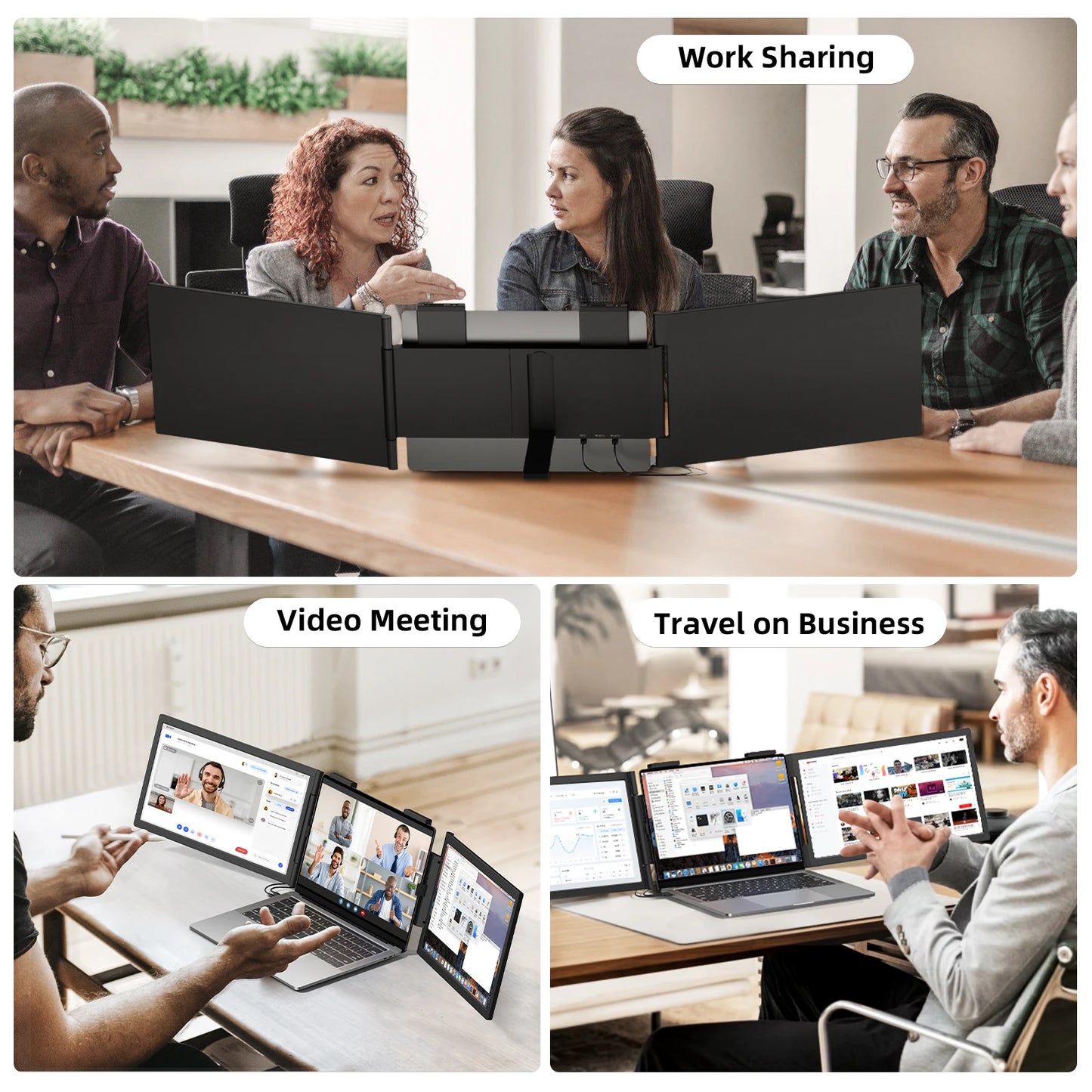 Amoudo 14” Dual Portable Monitor – FHD 1080P IPS Triple Screen for Laptops (USB-C)