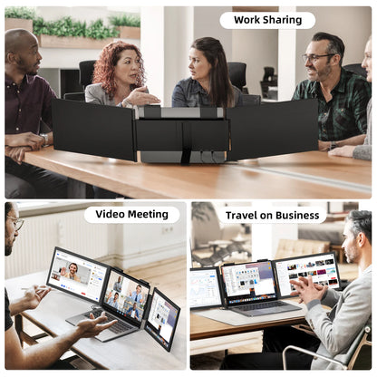 Amoudo 14” Dual Portable Monitor – FHD 1080P IPS Triple Screen for Laptops (USB-C)