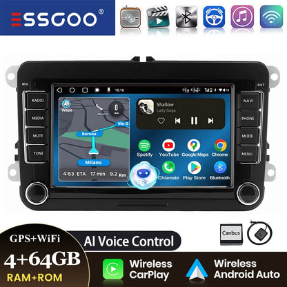 ESSGOO 7" Android14 Carplay Car Stereo GPS NAV RDS FM BT for VW Golf 5 6 Passat Polo 6R Touran Tiguan Caddy EOS Jetta Seat Skoda